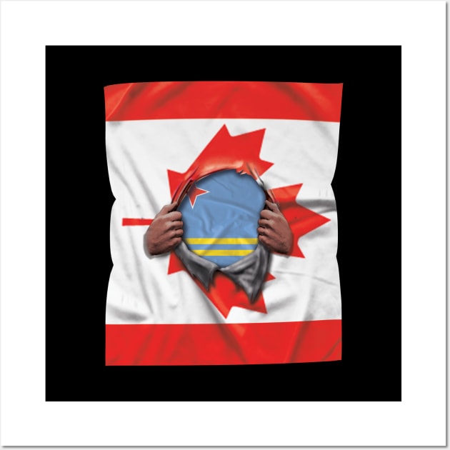 Aruba Flag Canadian Flag Ripped - Gift for Aruban From Aruba Wall Art by Country Flags